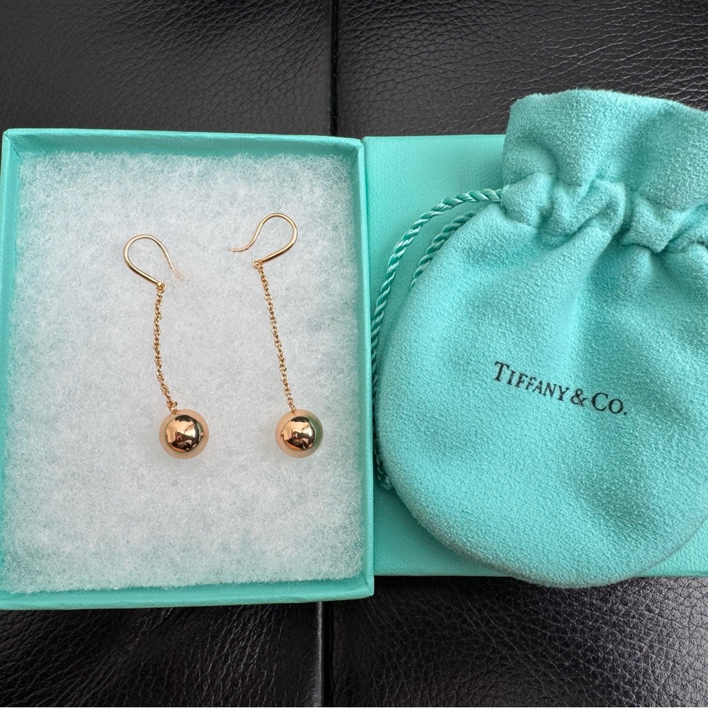Tiffany 18k Rose Gold Hardware Ball Hook Earrings